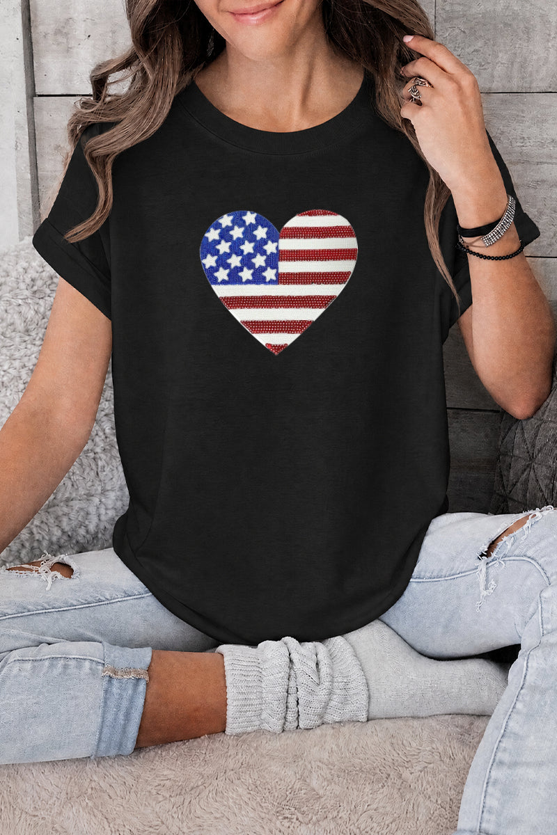 American Flag Heart Fourth of July Casual Tee