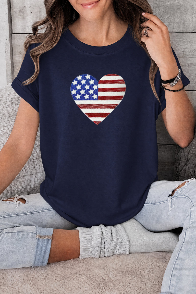 American Flag Heart Fourth of July Casual Tee