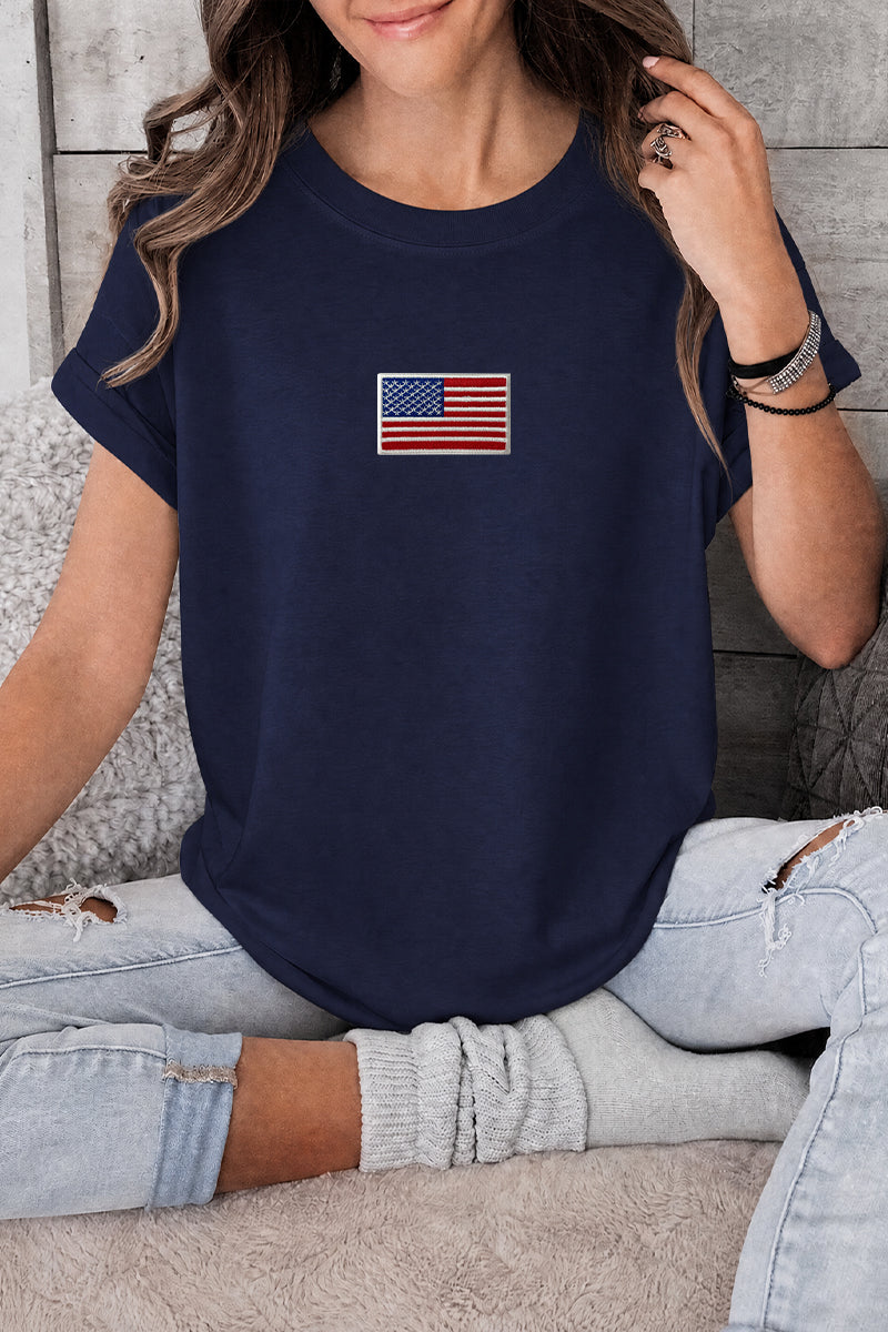 Minimal American Flag Independence Day Casual Tee
