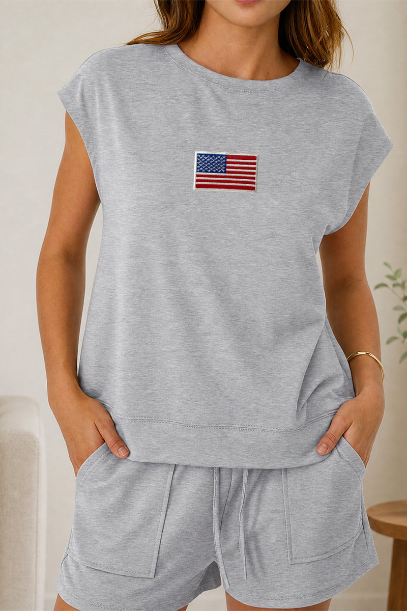 Mini Flag Tee Shorts Set Patriotic Summer Outfit Independence Day