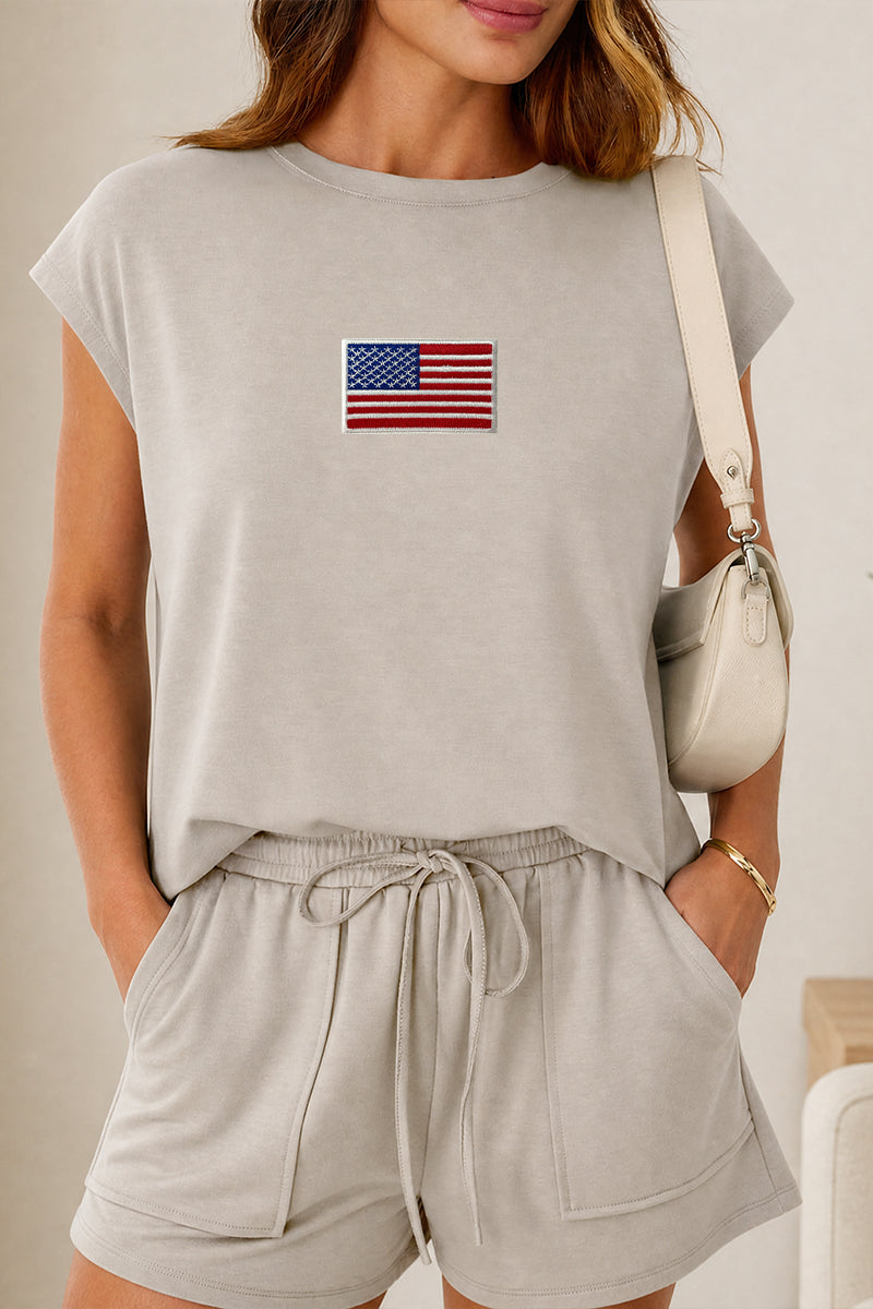 Mini Flag Tee Shorts Set Patriotic Summer Outfit Independence Day