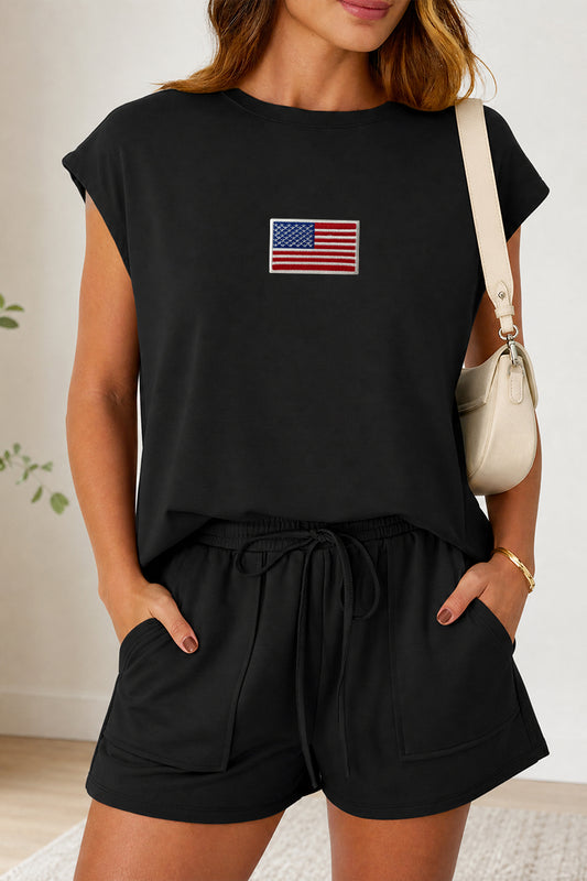 Mini Flag Tee Shorts Set Patriotic Summer Outfit Independence Day