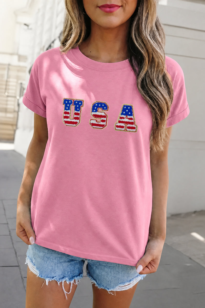 USA Flag Letter Independence Day Graphic Tee