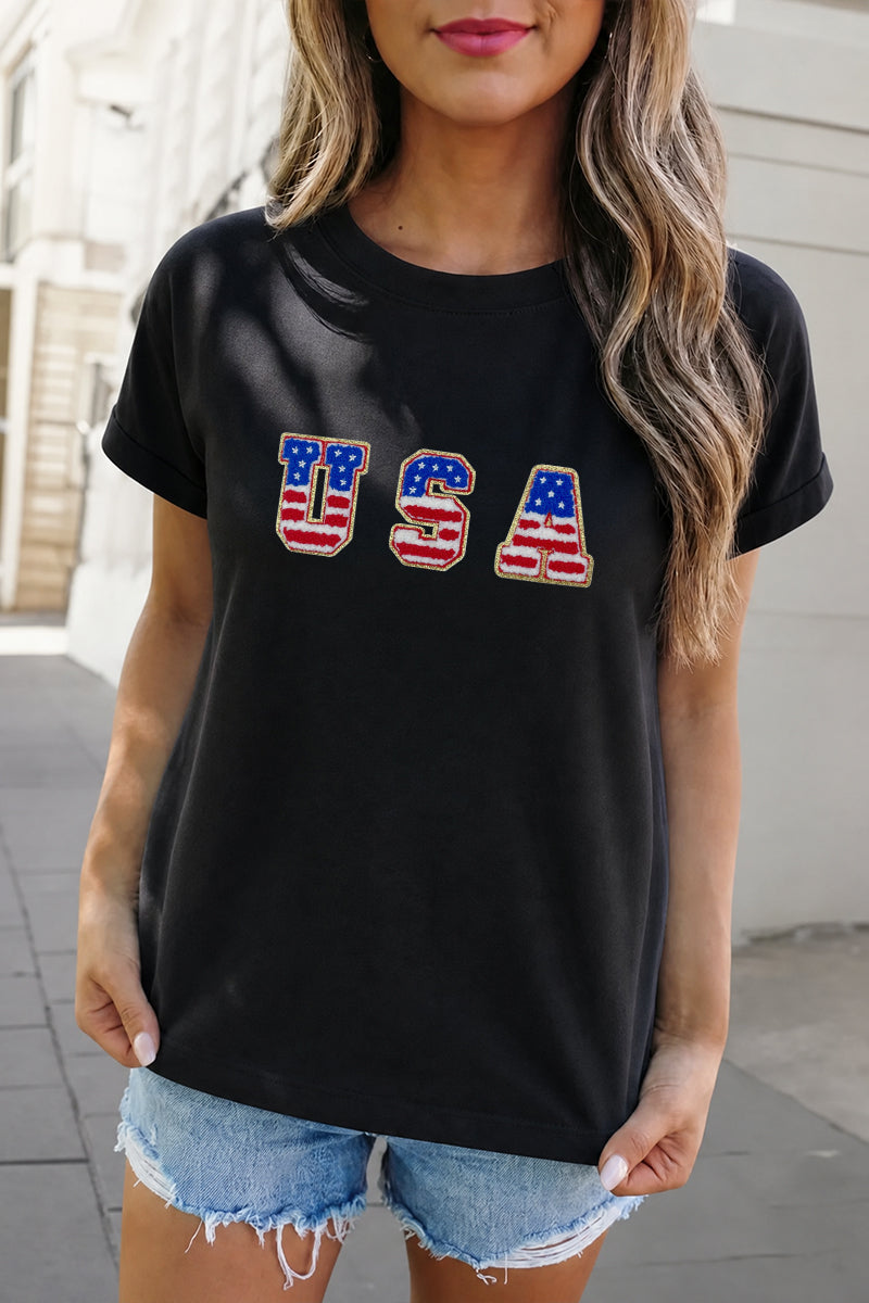 USA Flag Letter Independence Day Graphic Tee