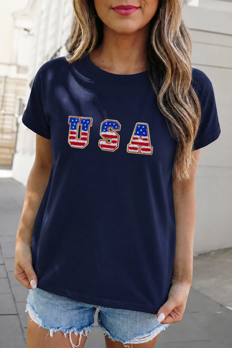 USA Flag Letter Independence Day Graphic Tee