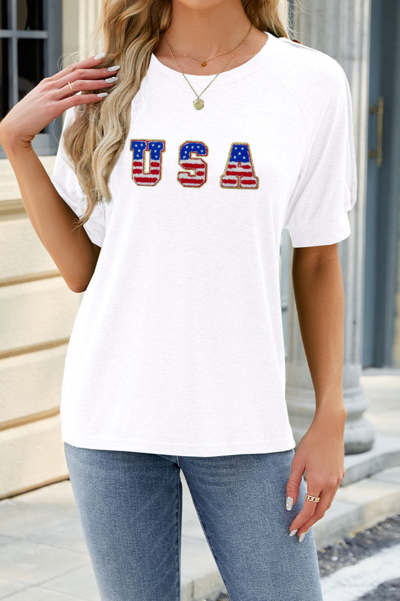 USA Flag Graphic Rayon Tee Boutique Patriotic Summer Top