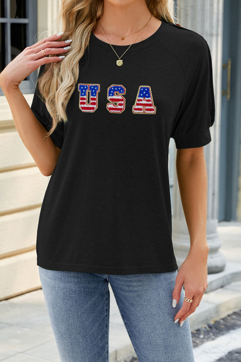 USA Flag Graphic Rayon Tee Boutique Patriotic Summer Top