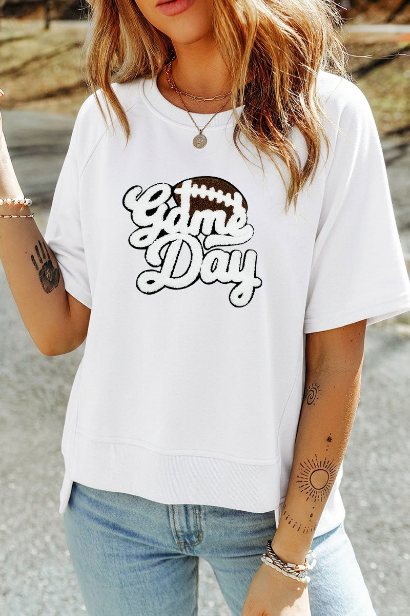 Game Day Chenille Football Graphic Top Rayon Blend Pullover