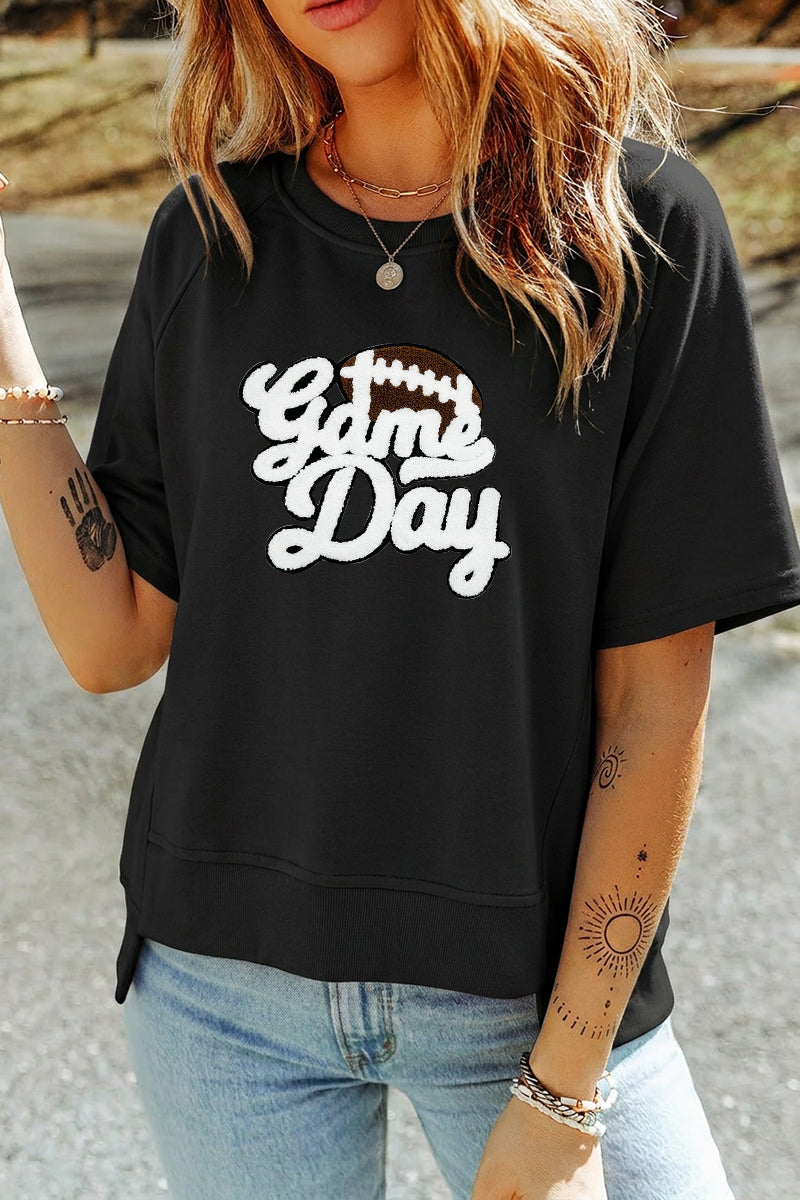 Game Day Chenille Football Graphic Top Rayon Blend Pullover