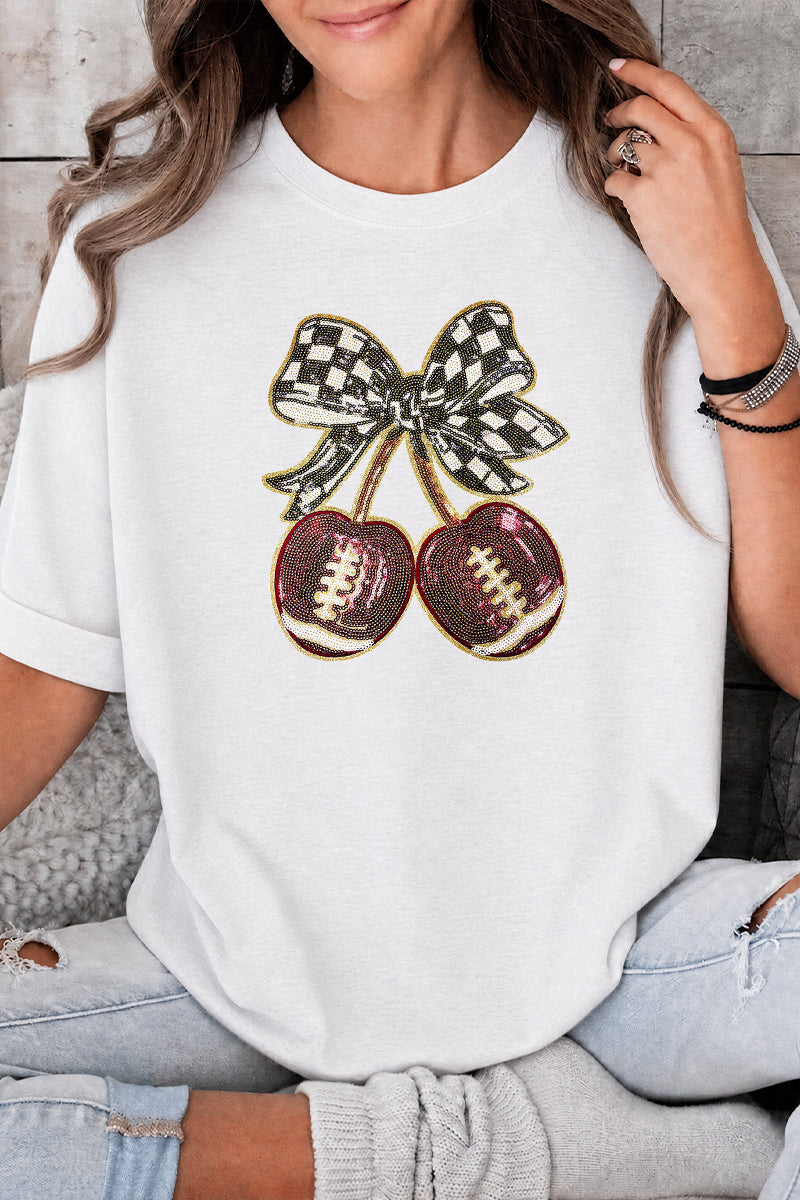 Football Cherry Graphic Rayon Blend Tee Game Day Trendy