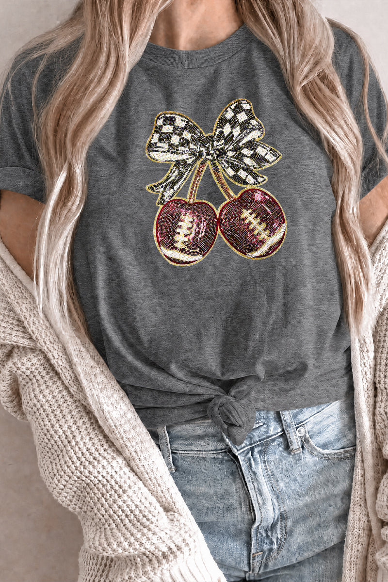Football Cherry Graphic Rayon Blend Tee Game Day Trendy