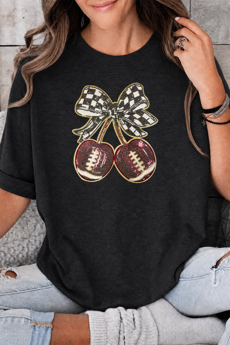 Football Cherry Graphic Rayon Blend Tee Game Day Trendy
