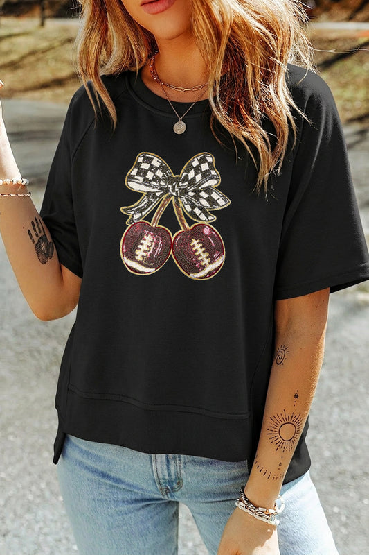 Graphic Rayon Tee Game Day Football Bow Top