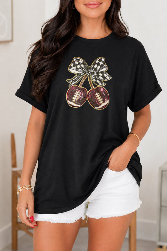 Football Bow Rayon Tee Game Day Graphic Top