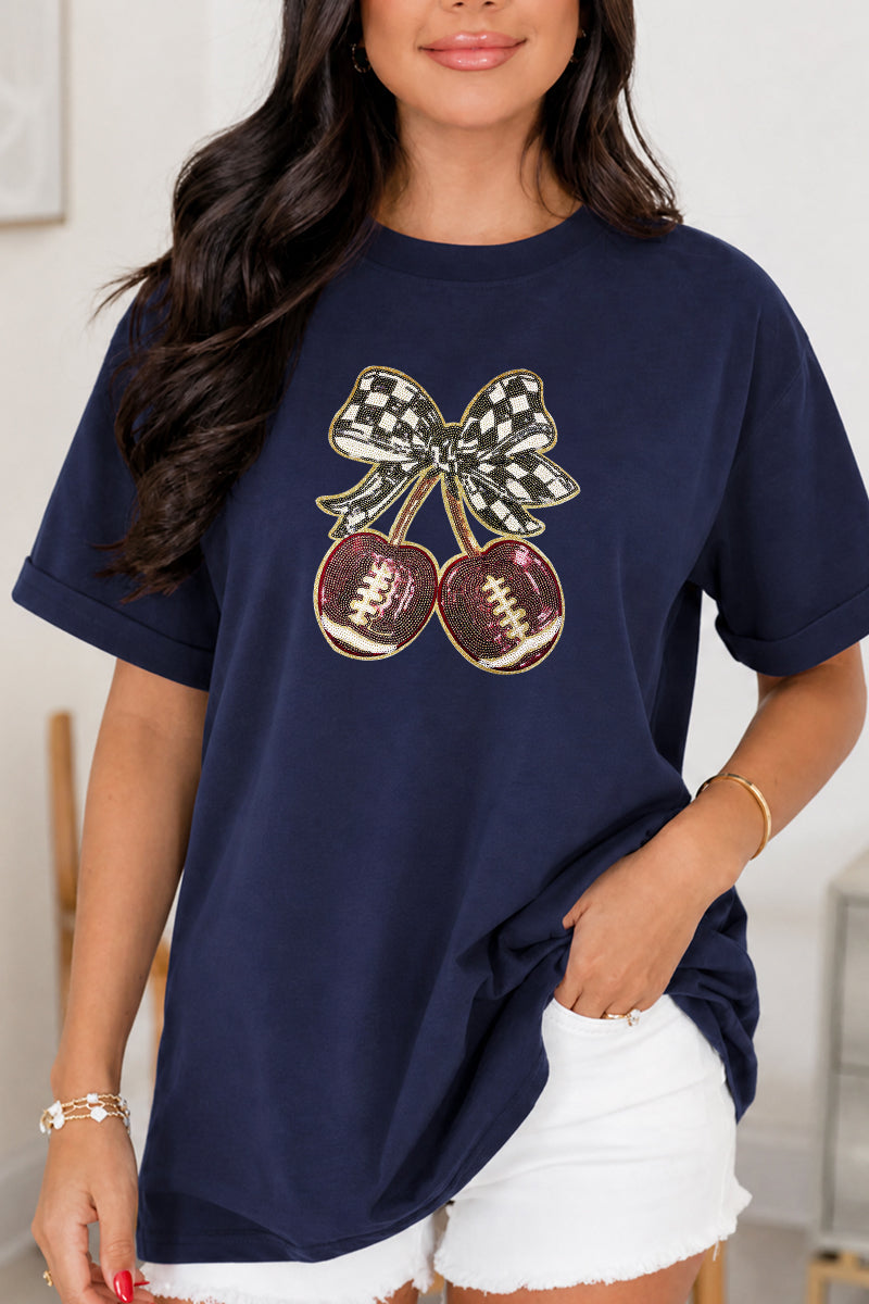 Football Bow Rayon Tee Game Day Graphic Top