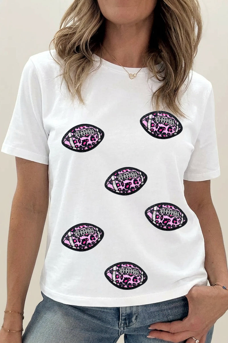 Leopard Football Cotton Tee Casual Game Day Graphic