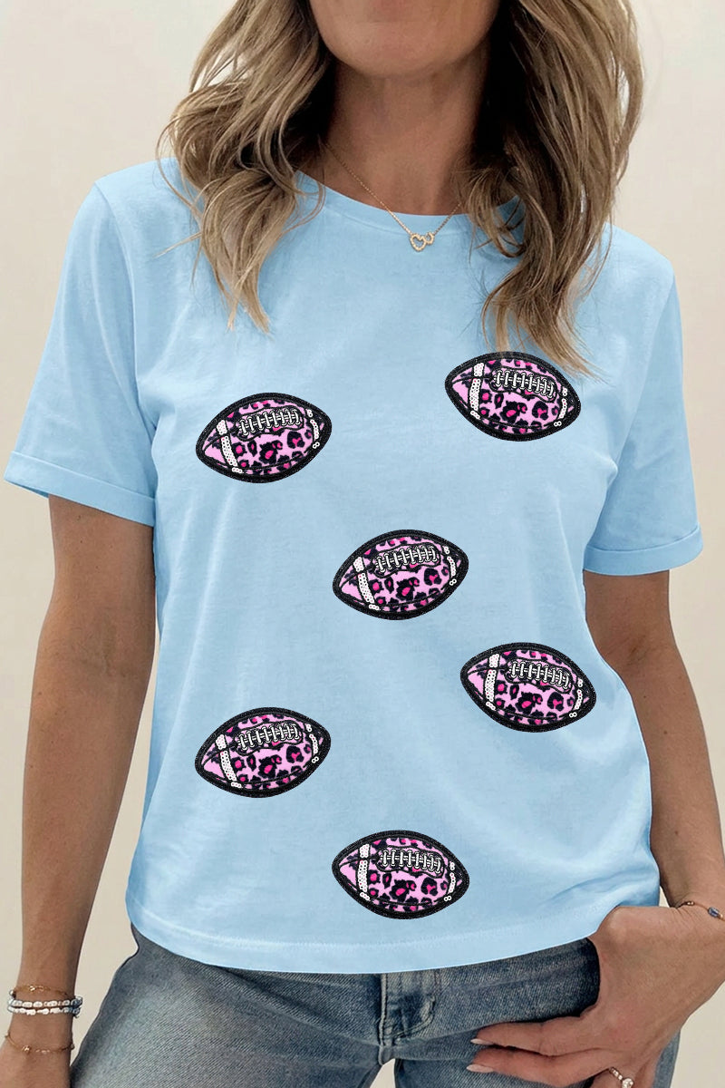 Leopard Football Cotton Tee Casual Game Day Graphic