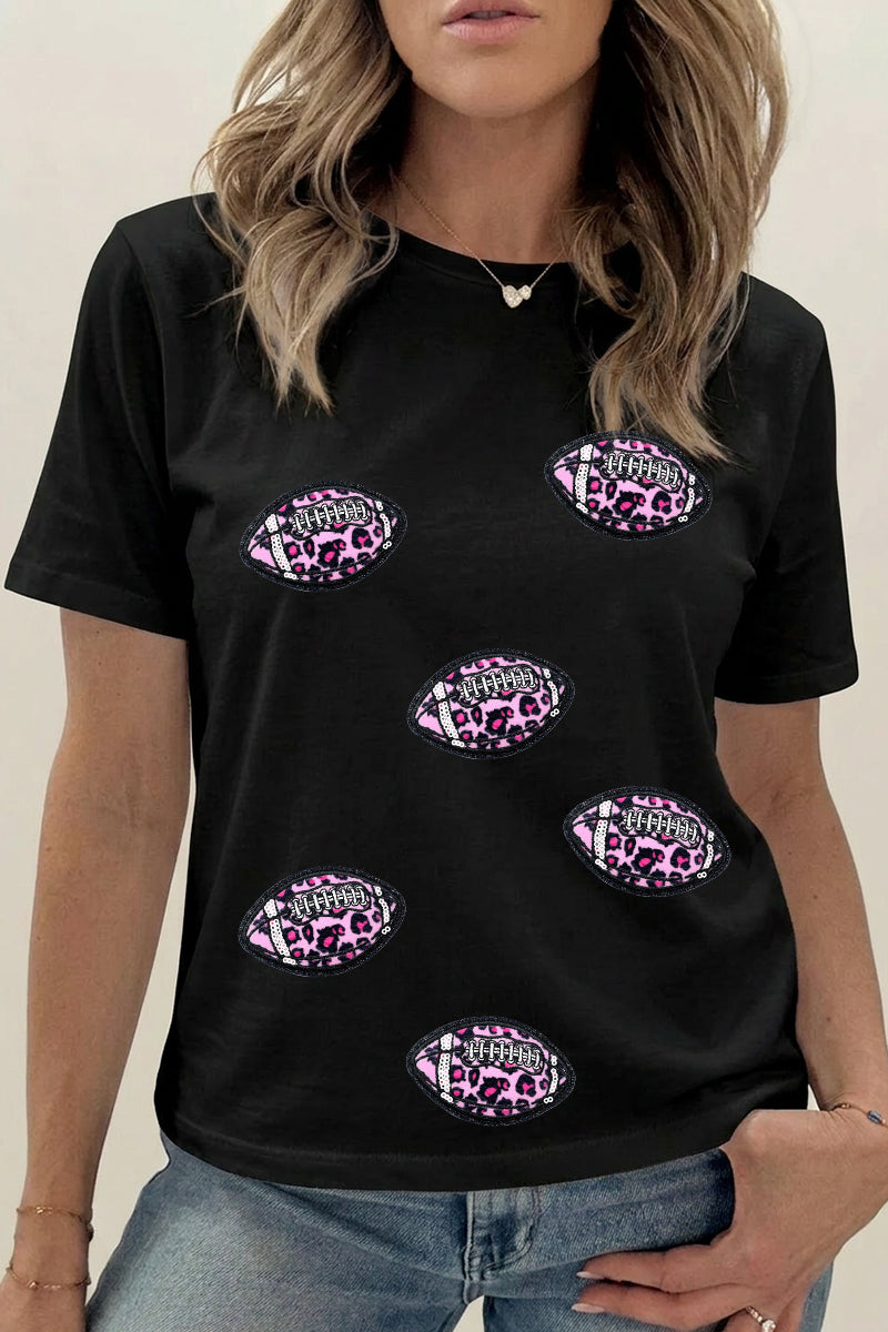 Leopard Football Cotton Tee Casual Game Day Graphic