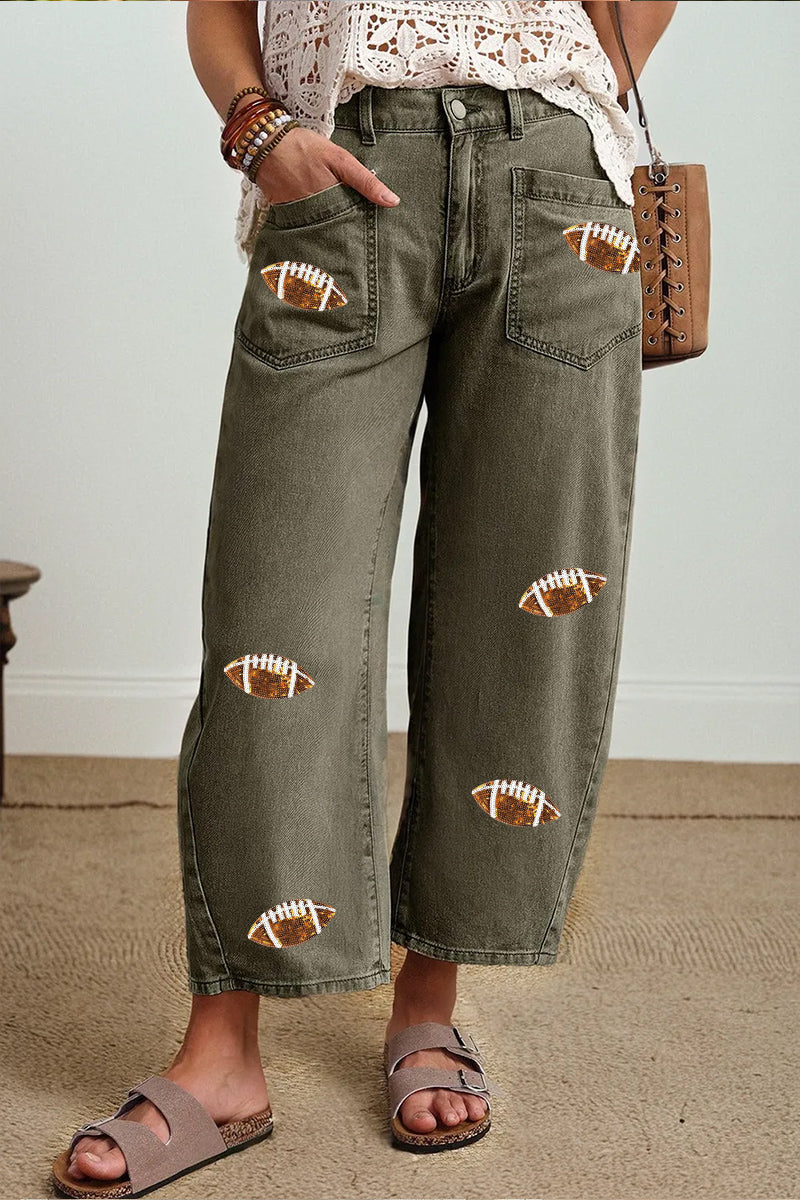 Game Day Football Patch Light Wash Wide Leg Jeans
