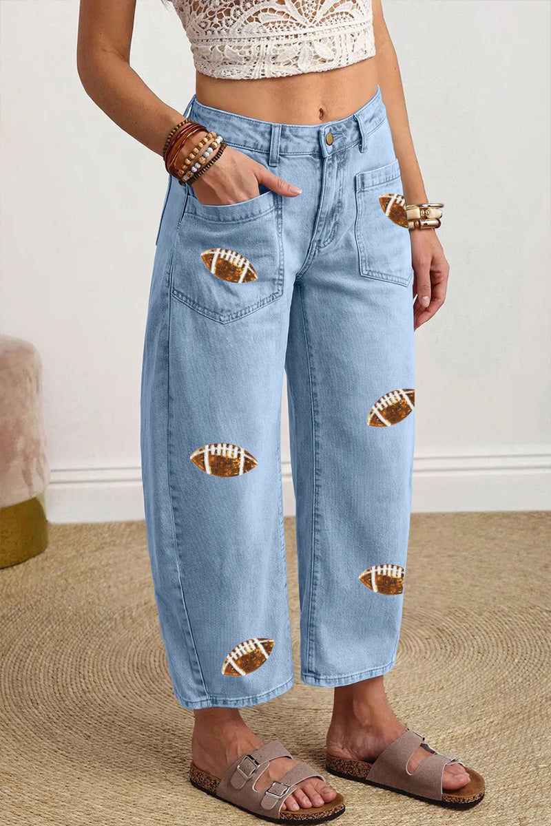 Game Day Football Patch Light Wash Wide Leg Jeans
