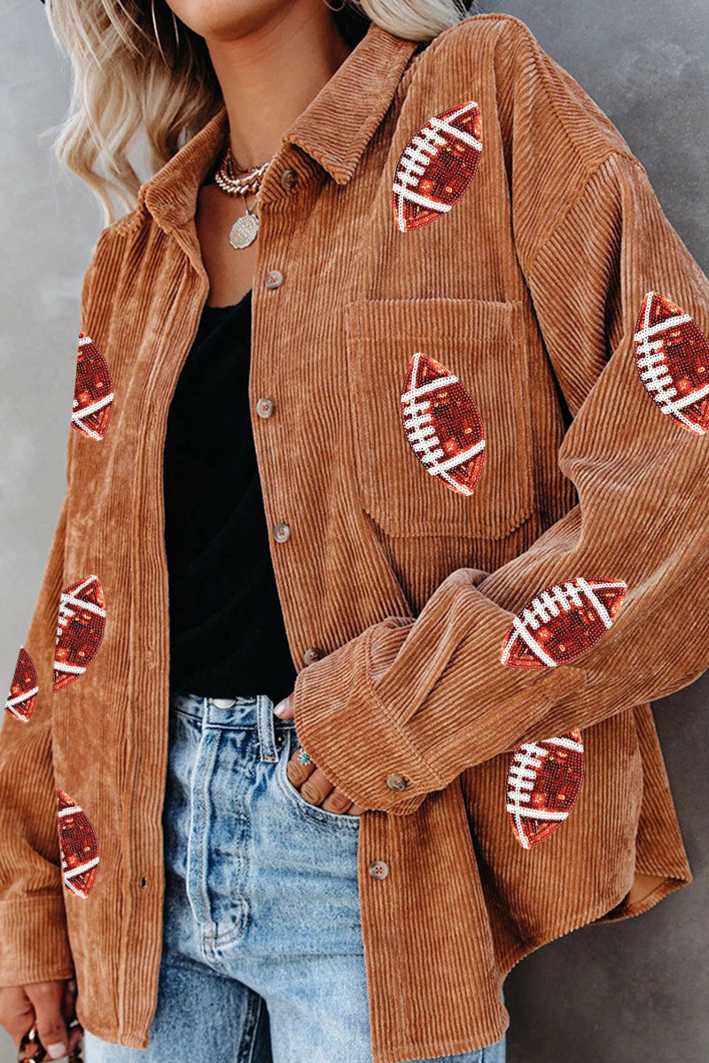 Game Day Football Patch Corduroy Button Up Shacket