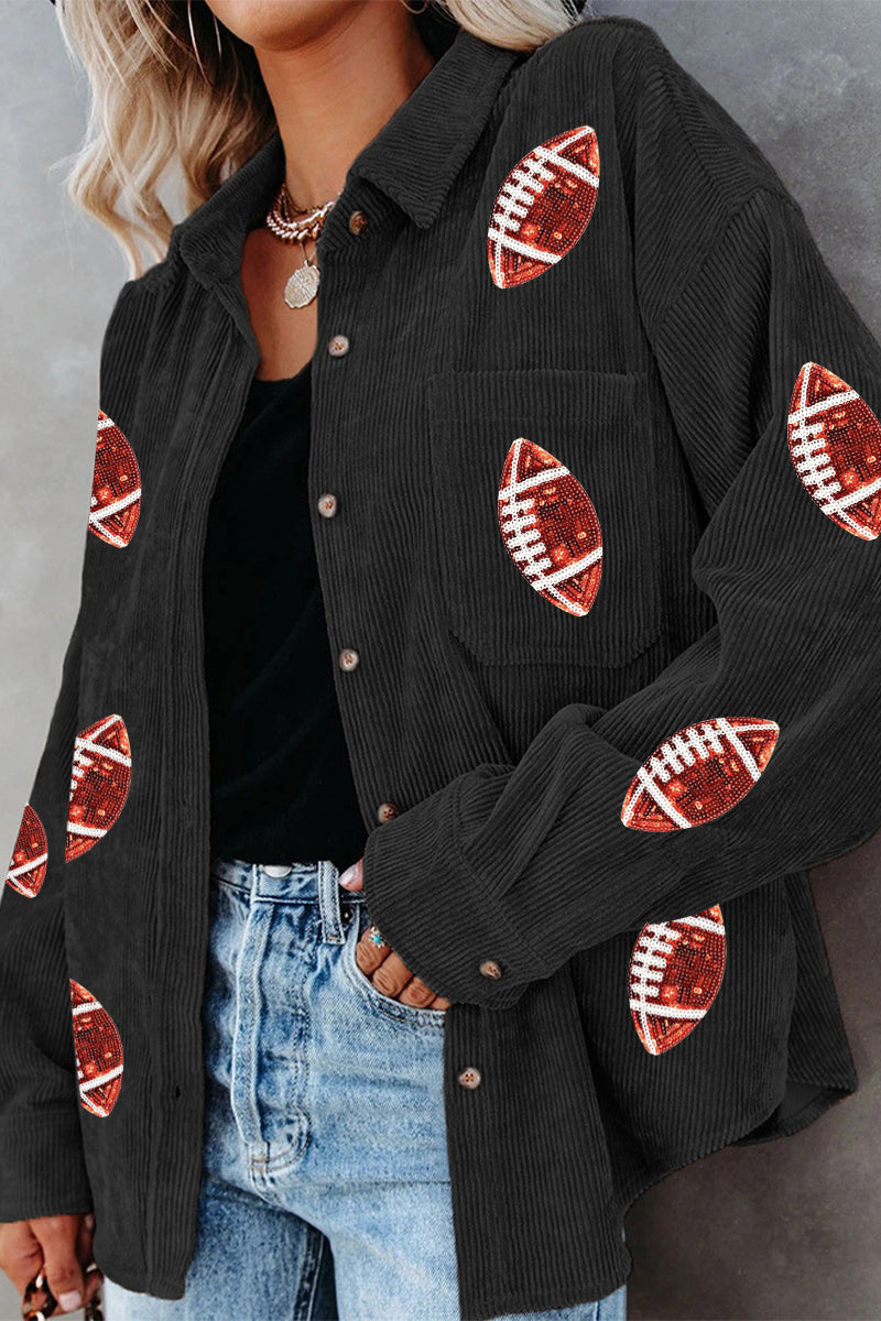 Game Day Football Patch Corduroy Button Up Shacket