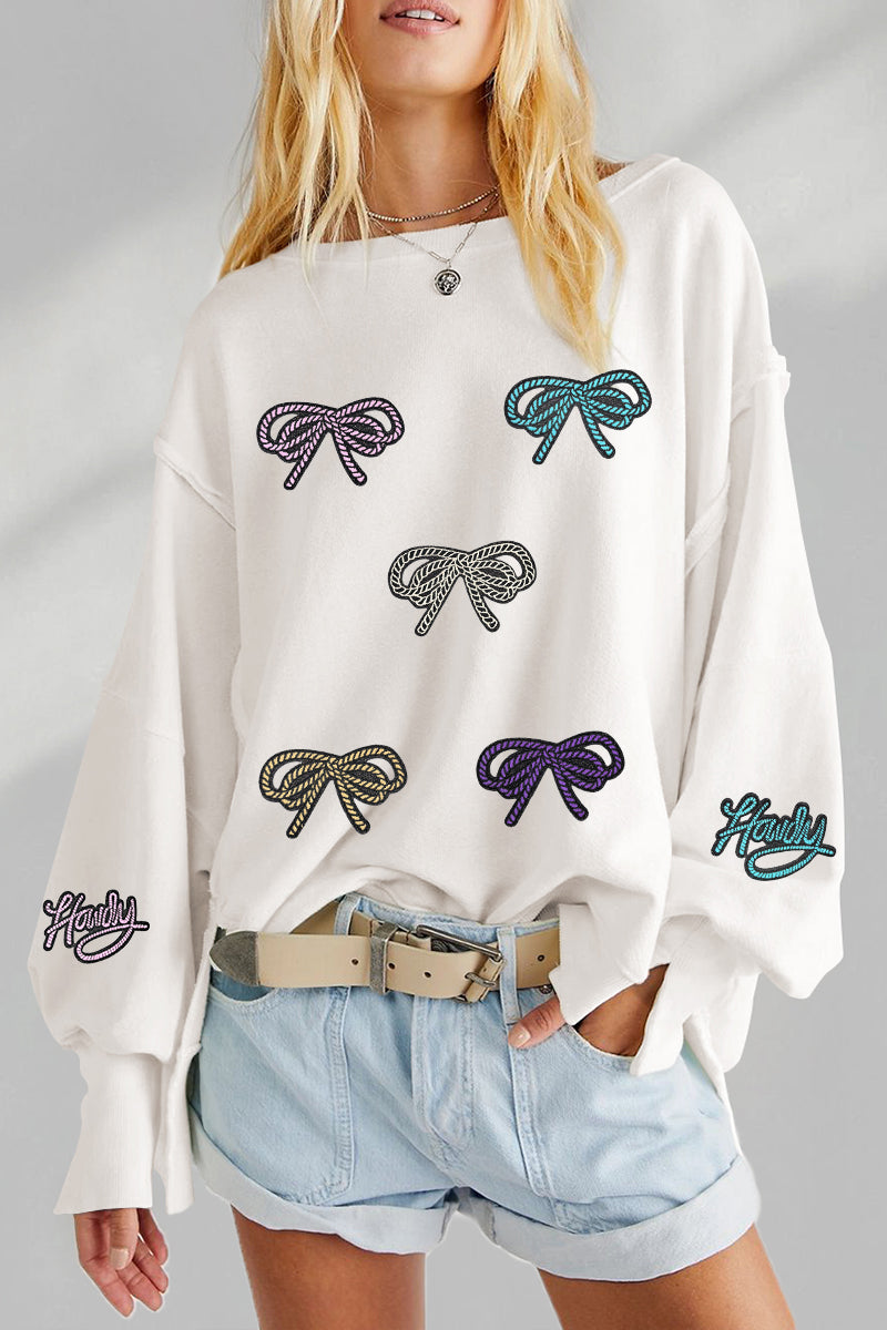 Western Bow Graphic Oversized Crewneck Sweatshirt