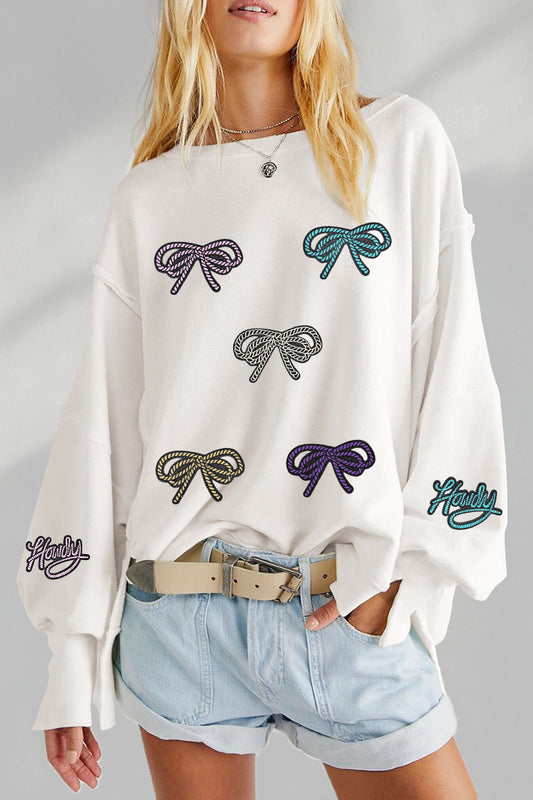 Western Bow Graphic Oversized Crewneck Sweatshirt