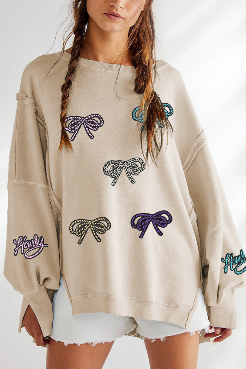 Western Bow Graphic Oversized Crewneck Sweatshirt