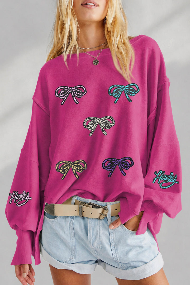 Western Bow Graphic Oversized Crewneck Sweatshirt