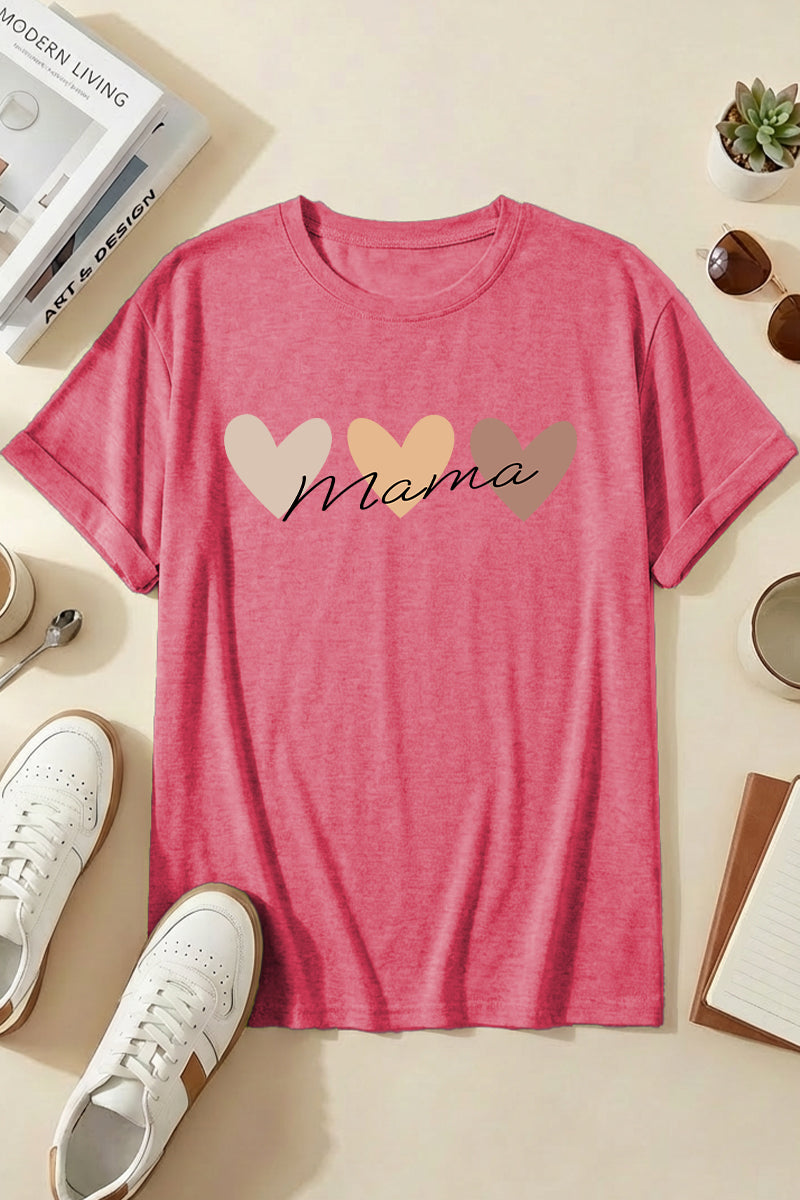 Mama Heart Graphic Tee Mothers Day Gift Soft Casual Short Sleeve T Shirt