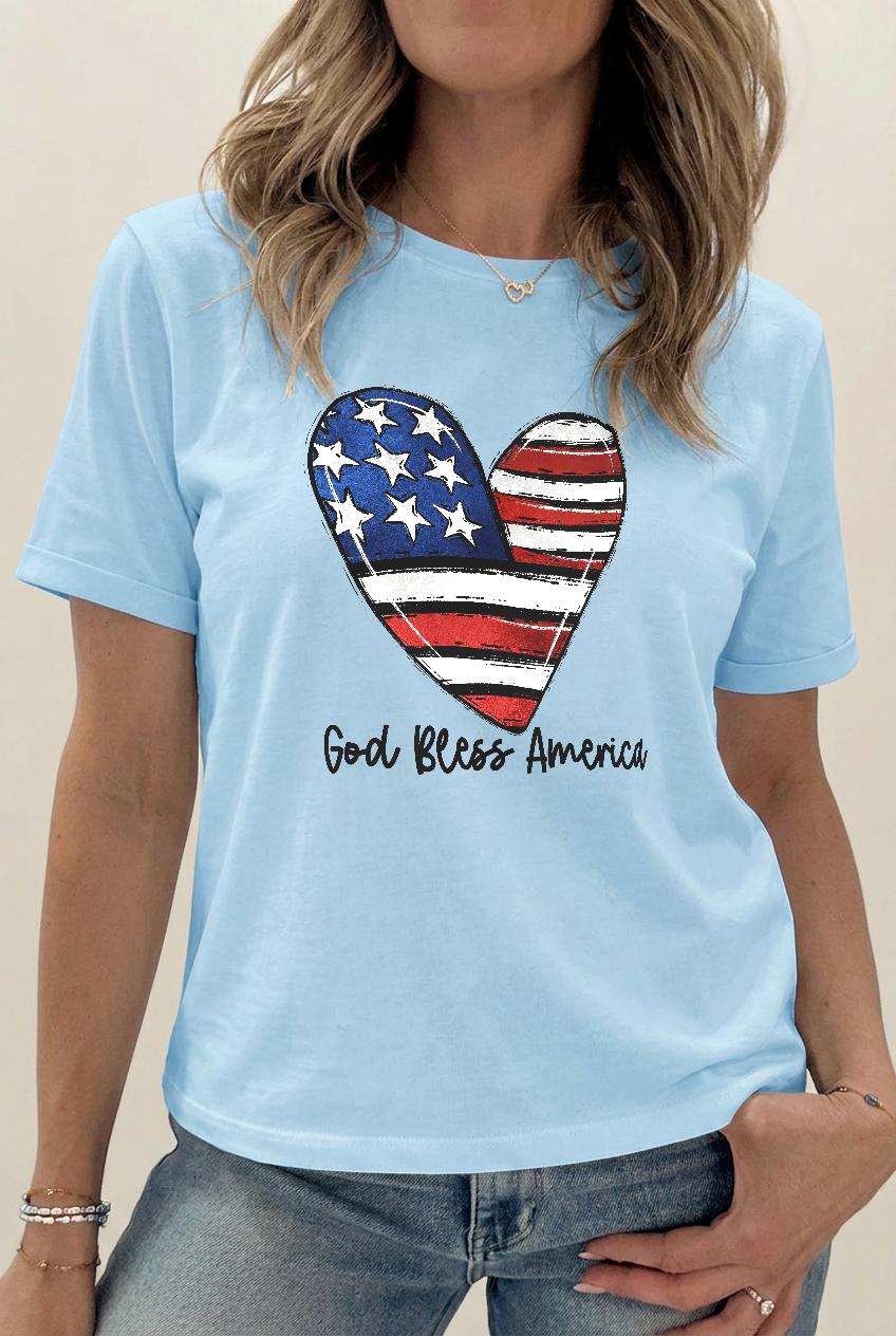 Patriotic Graphic Cotton Tee Heart Flag Freedom Top