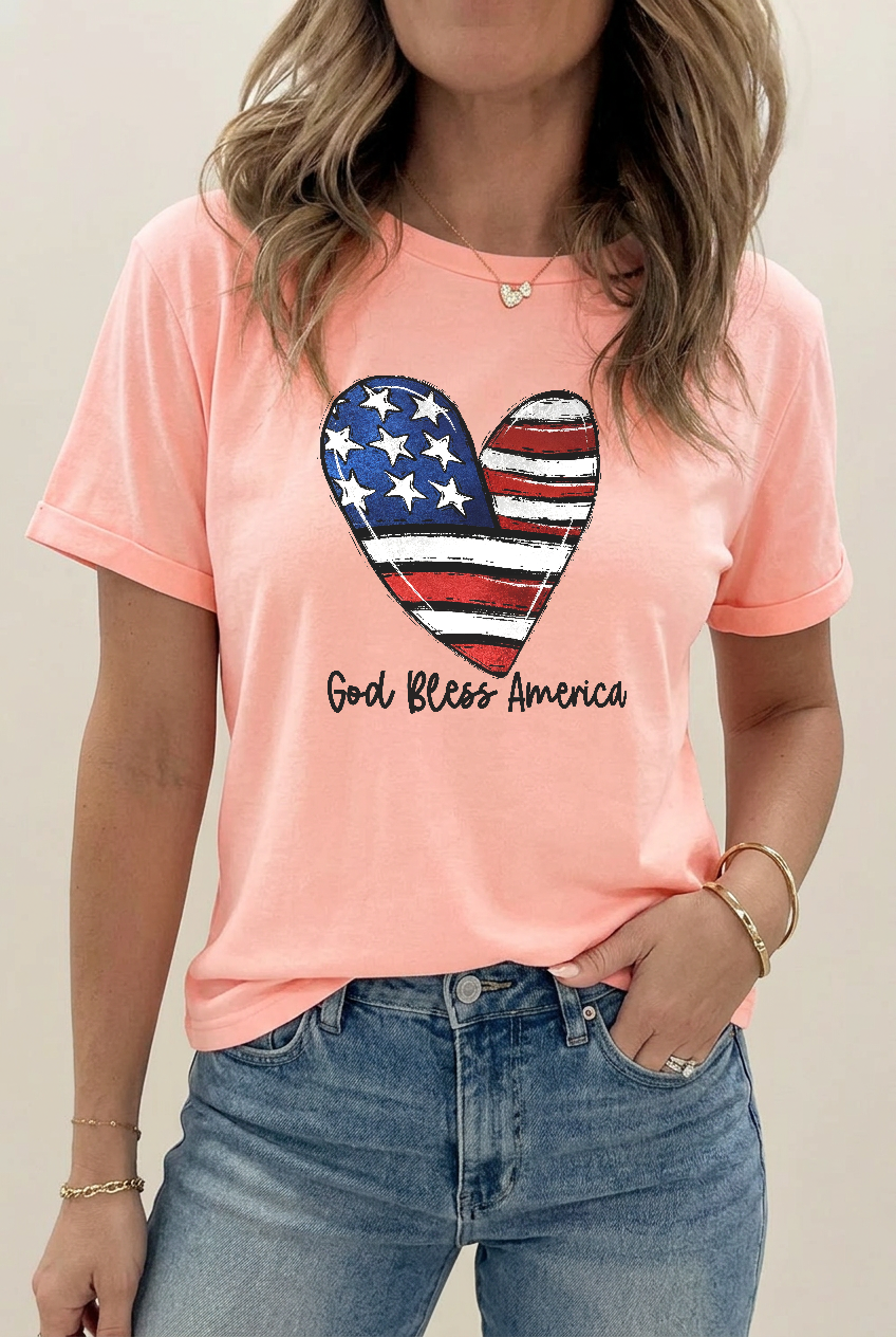 Patriotic Graphic Cotton Tee Heart Flag Freedom Top