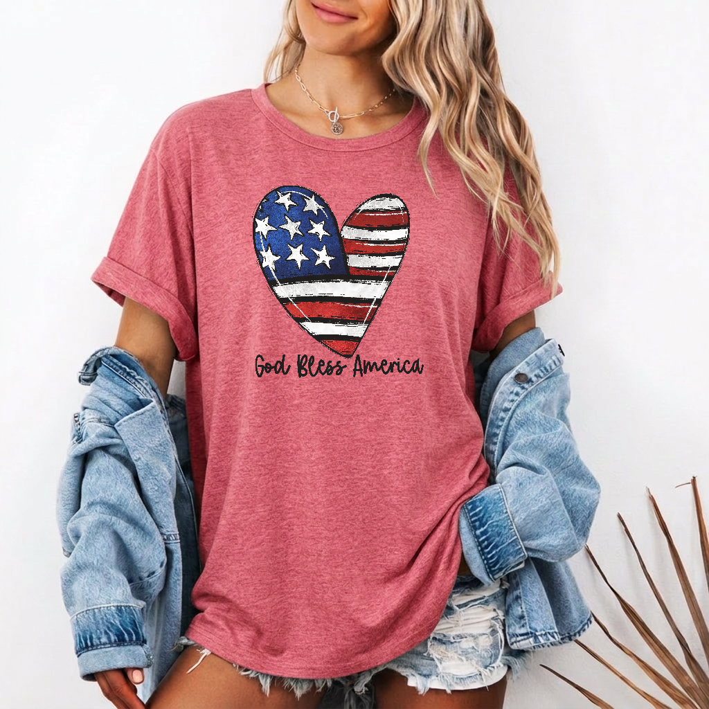 Patriotic Heart Graphic Oversized Fourth of July Tee