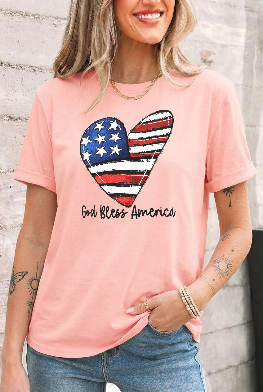 Patriotic Graphic Cotton Tee Heart Flag Freedom Top