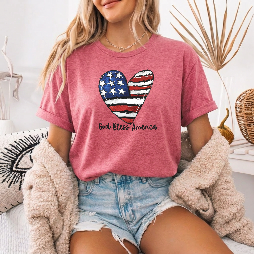 Patriotic Heart Graphic Oversized Fourth of July Tee