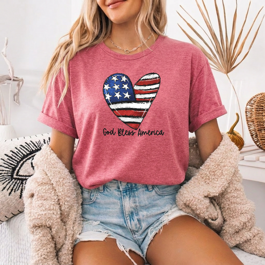 Patriotic Heart Graphic Oversized Fourth of July Tee