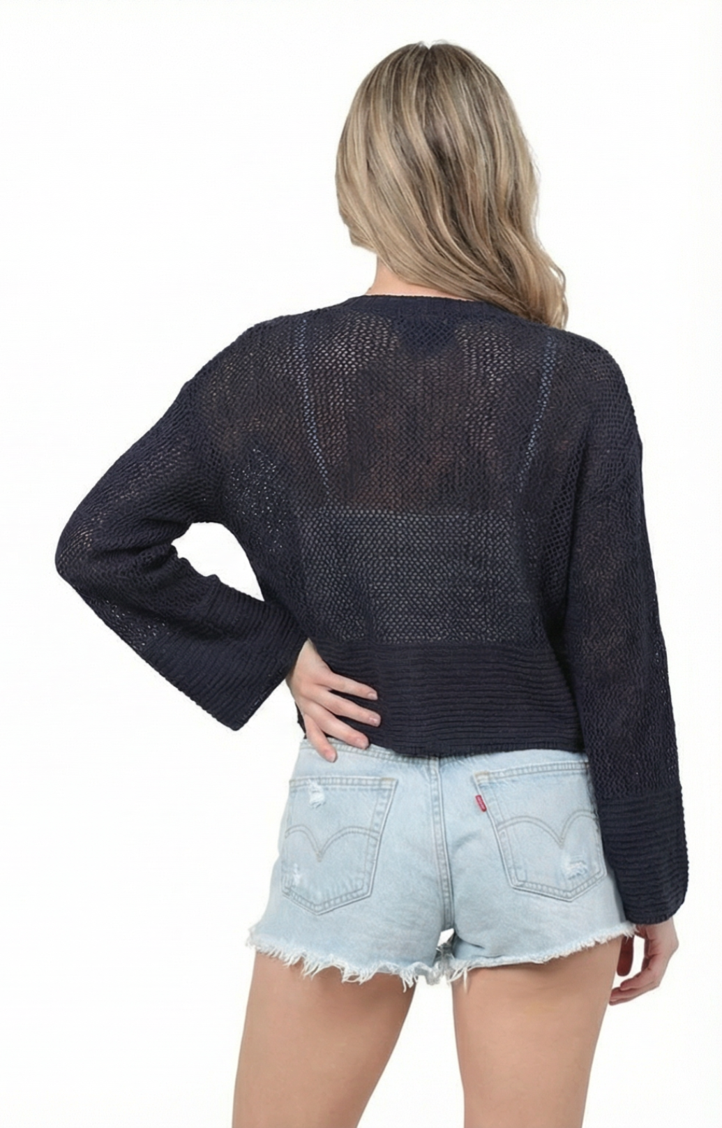 Lightweight Open Knit Cropped Cardigan Sweater