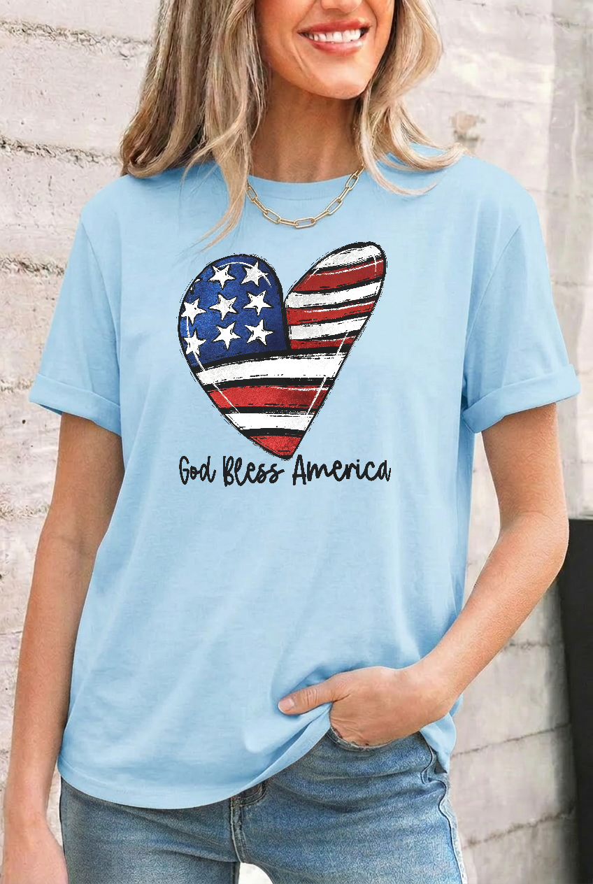 Patriotic Graphic Cotton Tee Heart Flag Freedom Top