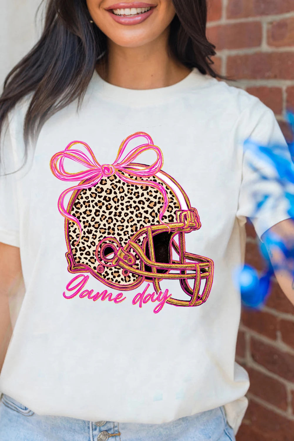 White Leopard Game Day Helmet Customized Graphic Tee