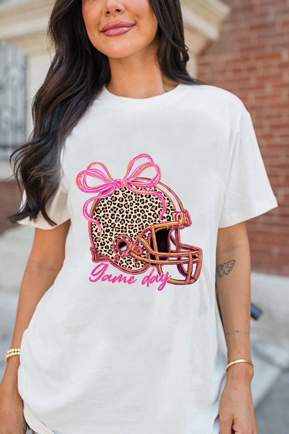 White Leopard Game Day Helmet Customized Graphic Tee