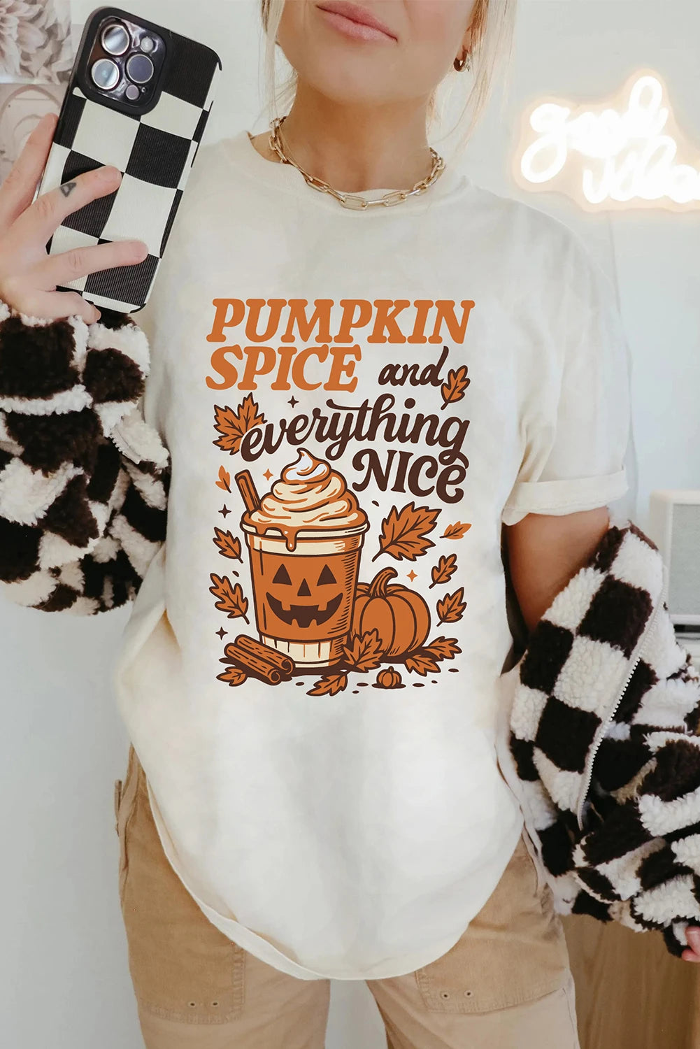 White Fall Vibe Thanksgiving Graphic T Shirt