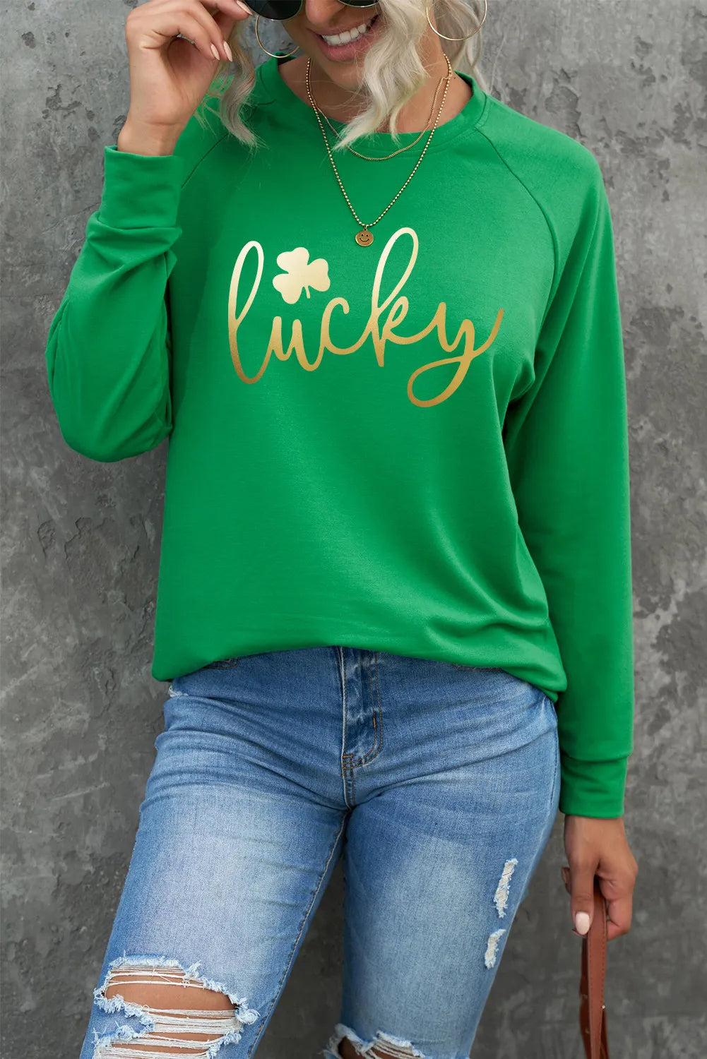 Green Merry & Bright Sequin Pattern Raglan Sleeve Sweatshirt