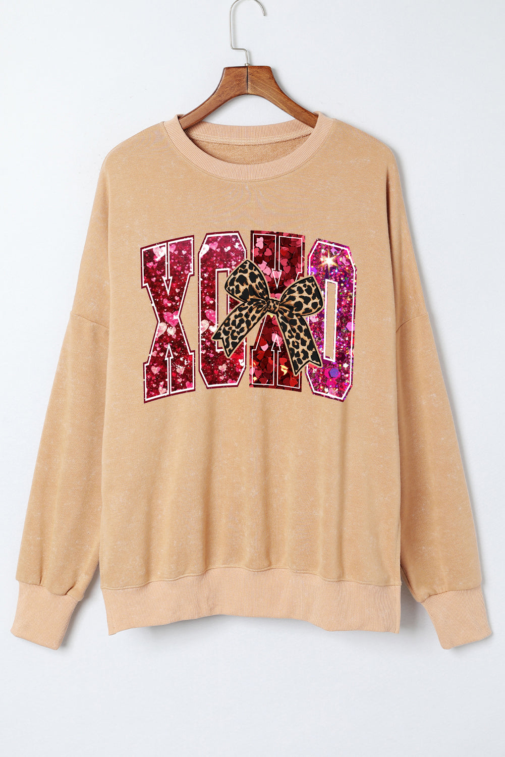 Valentine's Day XOXO Heart Oversized Drop Shoulder Ribbed Sweatshirt
