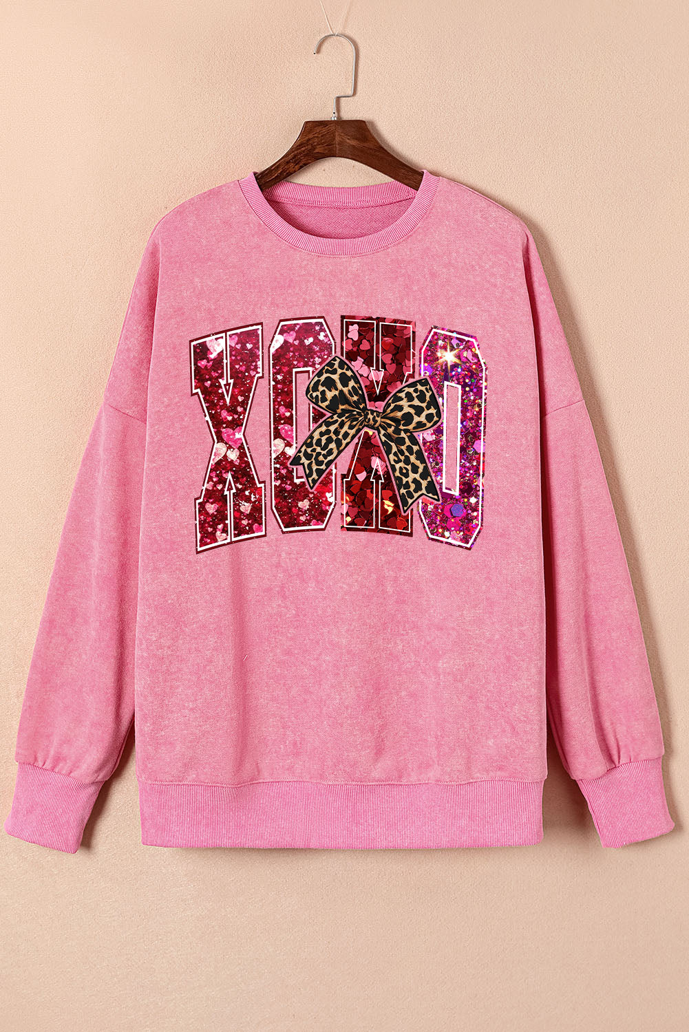 Valentine's Day XOXO Heart Oversized Drop Shoulder Ribbed Sweatshirt