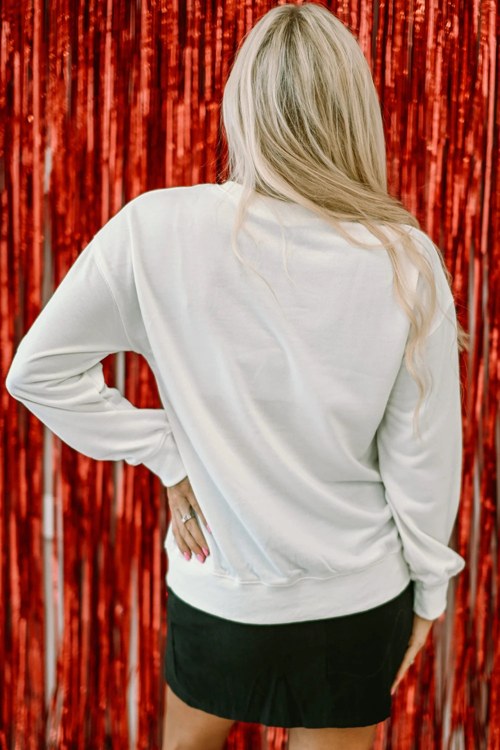 Beige Sequin Cheers Wineglasses Christmas Sweatshirt