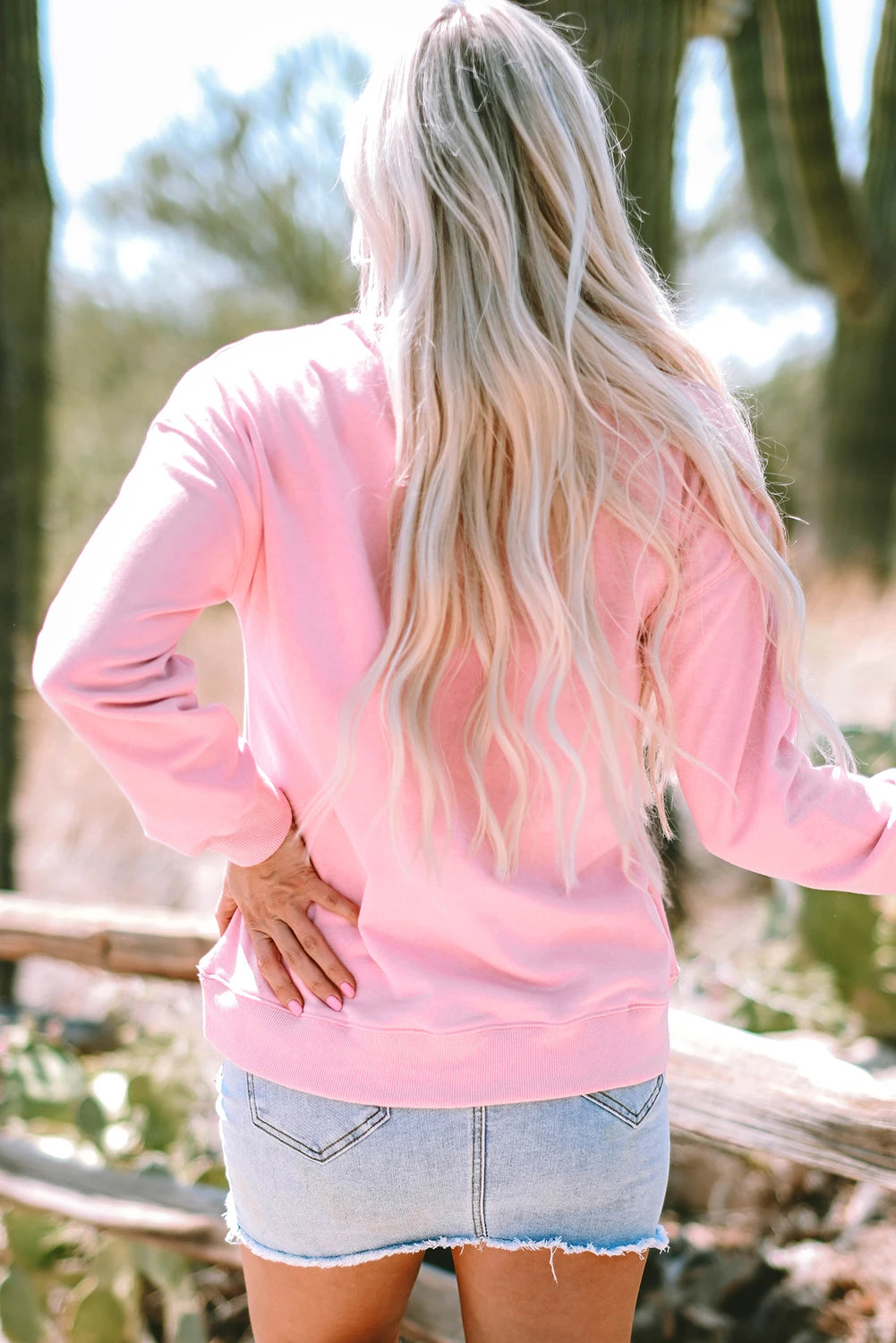 Pink Leopard Bowknot Printed Crewneck Pullover Sweatshirt