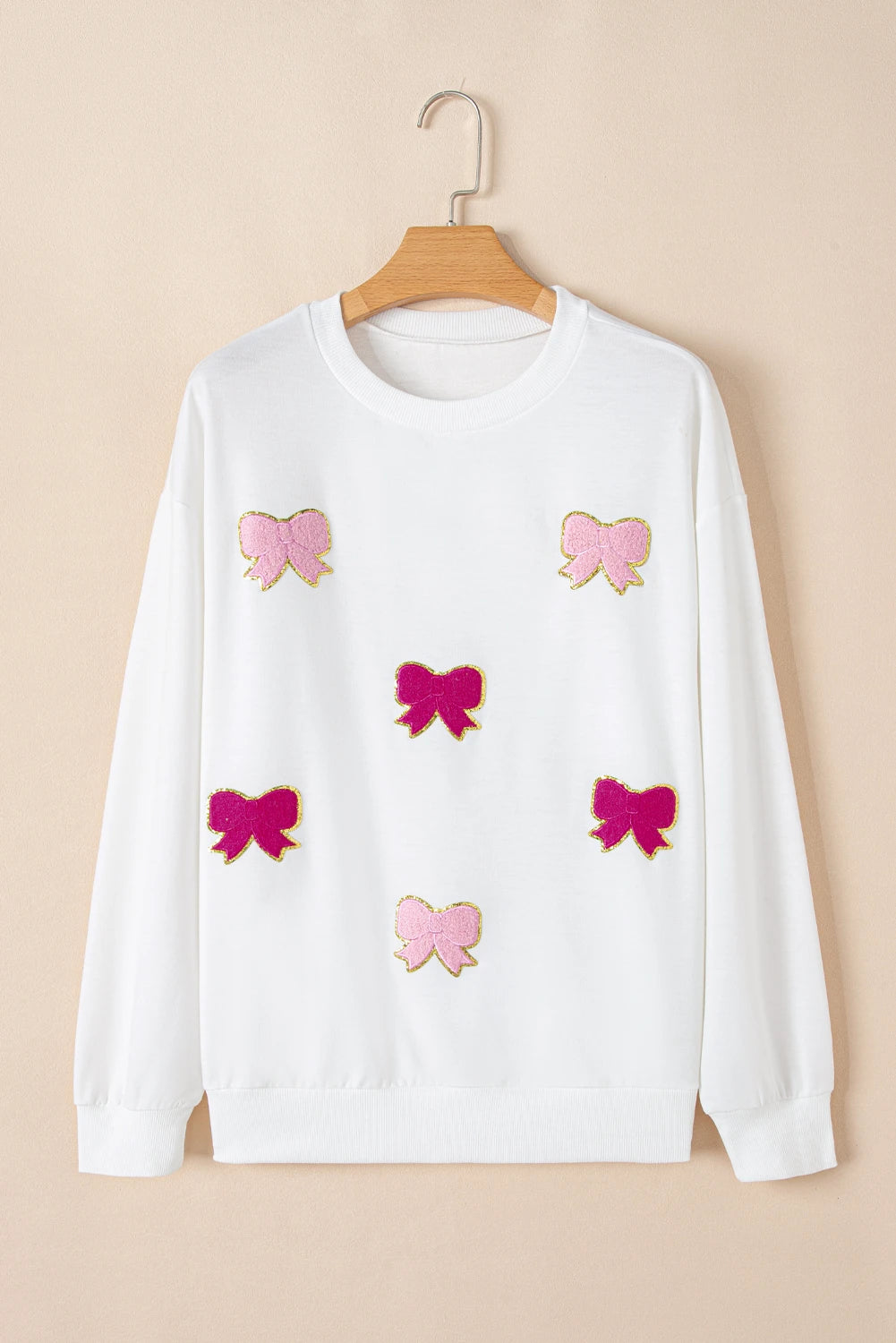 White Chenille Bowknot Graphic Drop Shoulder Baggy Sweatshirt