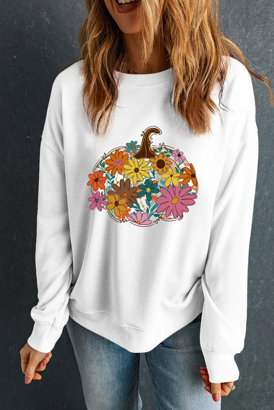 White Floral Pumpkin Custom Graphic Sweatshirt