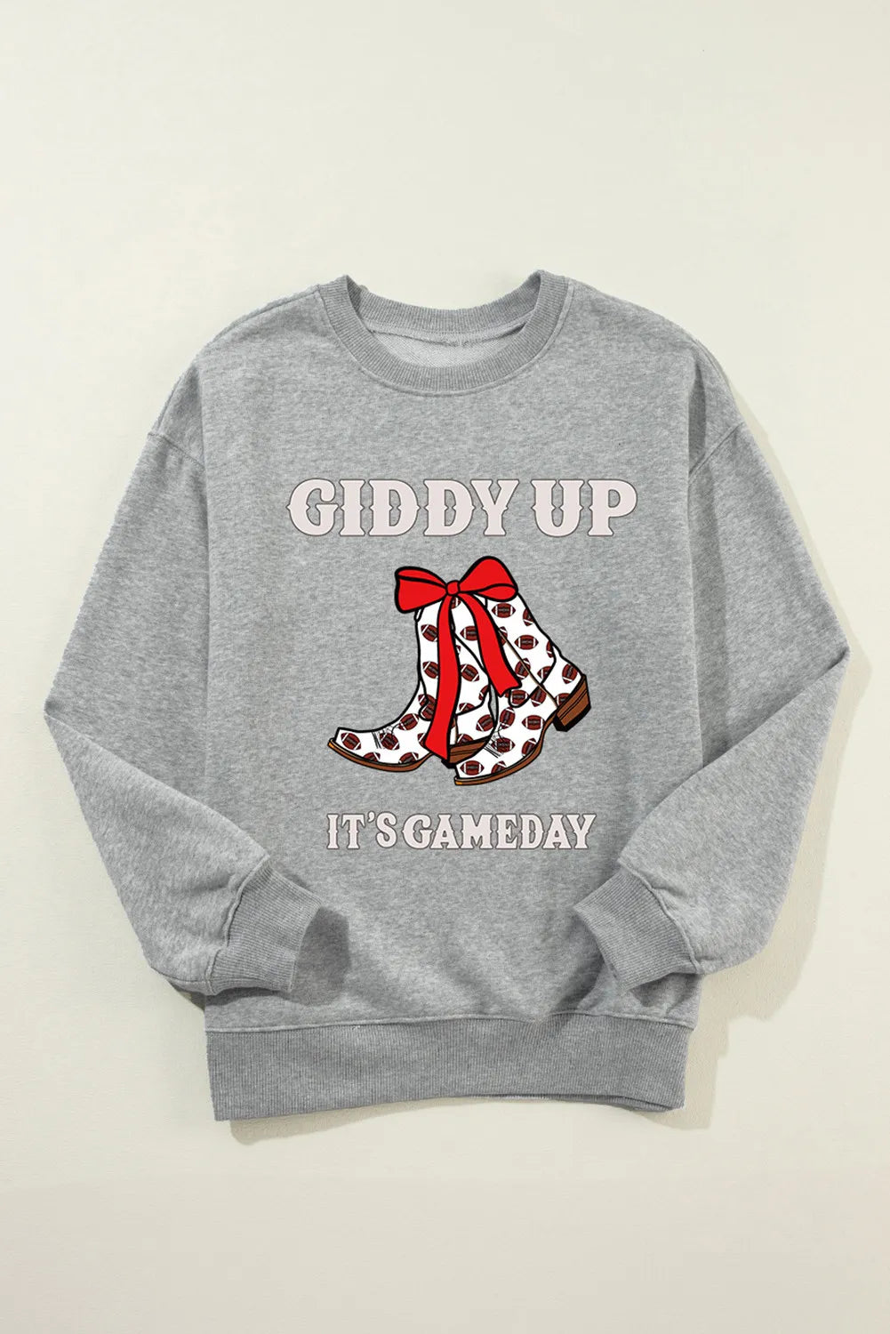 Gray GIDDY UP ITS GAME DAY Cowgirl Boots Graphic Sweatshirt